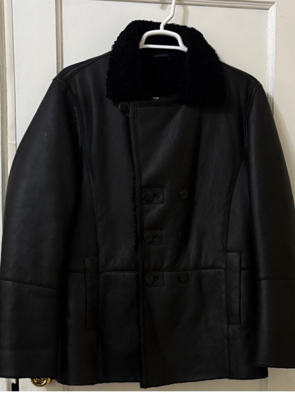 INFINITY LONDON MEN'S CLASSIC BLACK BOUBLE-BREASTED PEA COAT SIZE: M